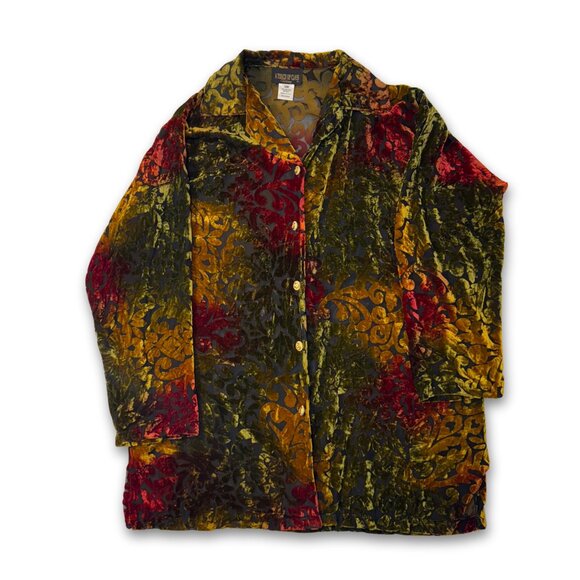 Vintage Sheer Button Up with Velour/Velvet Detailing | Women's Small - Picture 2 of 8
